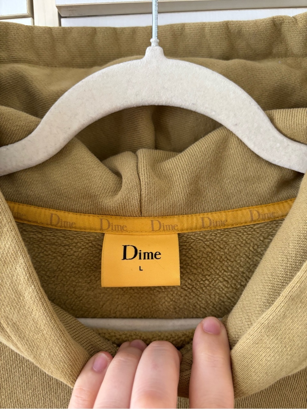 Dime Heavyweight Cotton Hoodie Tan Embroidered Logo Oversized L Skate Y2K Soft - Picture 4 of 11